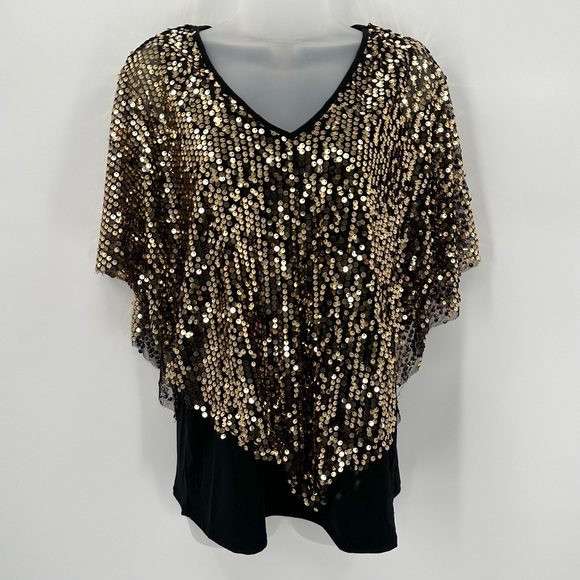 NY Collection Top Gold Black Sequins S Womens Elegant NWT Party Sparkle - Picture 1 of 9